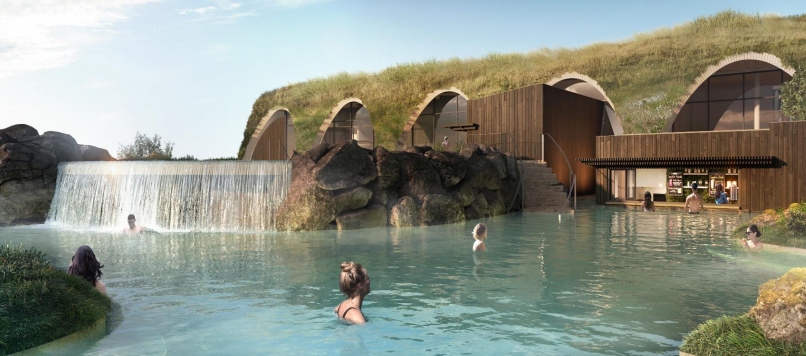 The geothermal lagoon and its bathhouse