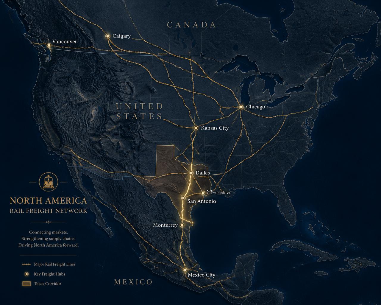 The railway corridor — Canada to Mexico through Texas